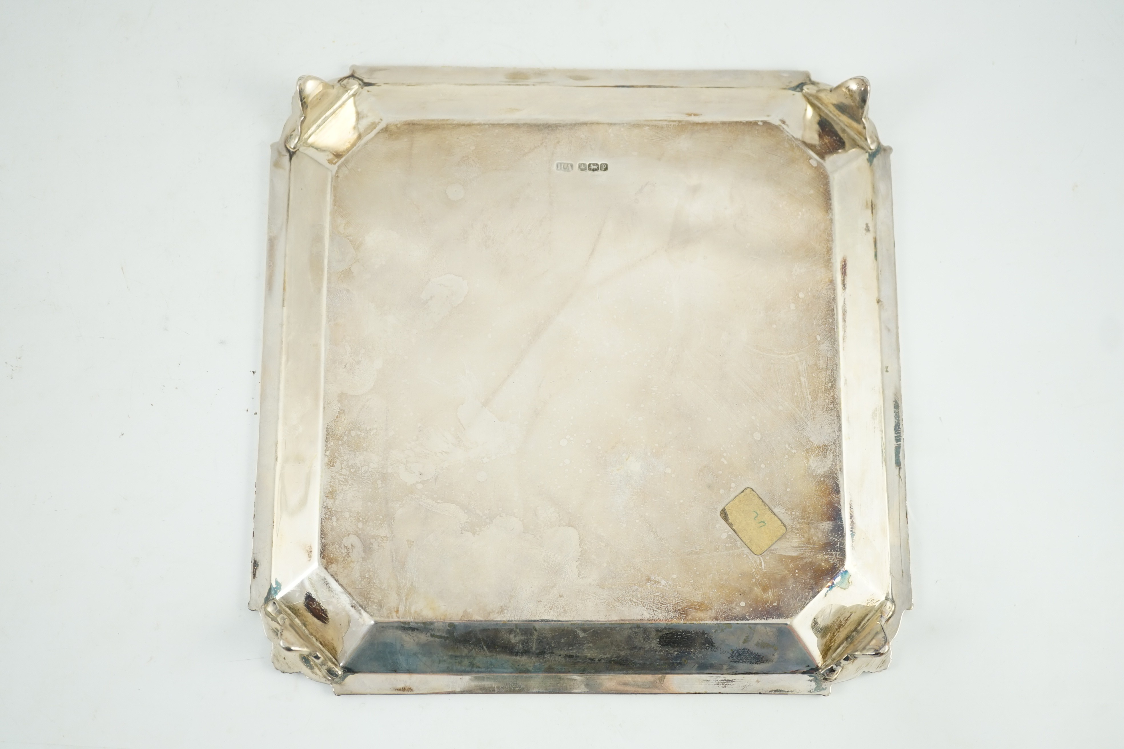 A George V square silver salver, by Atkin Brothers